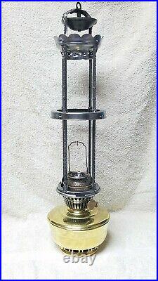 Vintage Aladdin Model 12 Brass Hanging Oil/Kerosene Lamp with 4 Post Frame