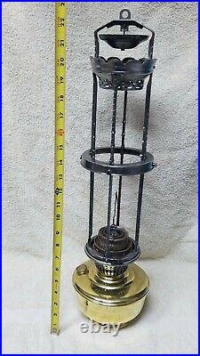 Vintage Aladdin Model 12 Brass Hanging Oil/Kerosene Lamp with 4 Post Frame