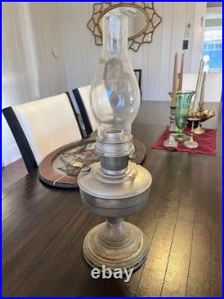 Vintage Aladdin Model 12 Kerosene Oil Lamp Nickel Plated Original Burner Chimney