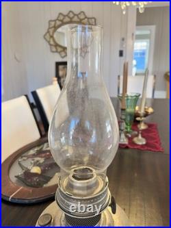 Vintage Aladdin Model 12 Kerosene Oil Lamp Nickel Plated Original Burner Chimney