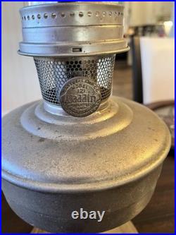Vintage Aladdin Model 12 Kerosene Oil Lamp Nickel Plated Original Burner Chimney