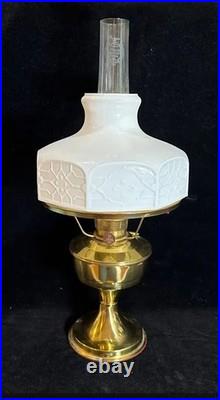 Vintage Aladdin Model 23 Brass Mantle Oil Lamp White Embossed Glass Shade