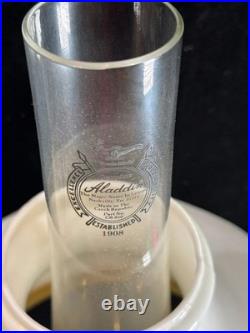 Vintage Aladdin Model 23 Brass Mantle Oil Lamp White Embossed Glass Shade