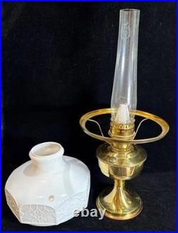 Vintage Aladdin Model 23 Brass Mantle Oil Lamp White Embossed Glass Shade