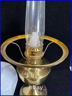 Vintage Aladdin Model 23 Brass Mantle Oil Lamp White Embossed Glass Shade Vintage Aladdin Model 23 Brass Mantle Oil Lamp White Embossed Glass Shade