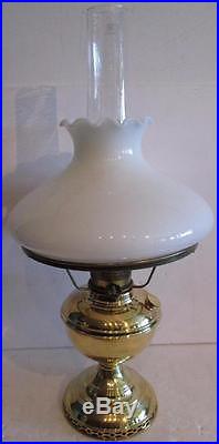 Vintage Aladdin Model 23 Brass Oil Kerosene Lamp With Chimney Milk Glass Shade