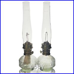 Vintage Aladdin Model 23 Glass Oil Lamps With Brass Burner & Chimney Pair