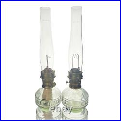 Vintage Aladdin Model 23 Glass Oil Lamps With Brass Burner & Chimney Pair