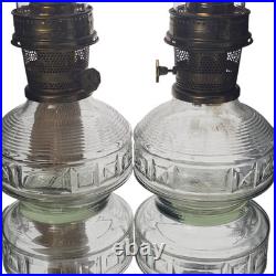 Vintage Aladdin Model 23 Glass Oil Lamps With Brass Burner & Chimney Pair