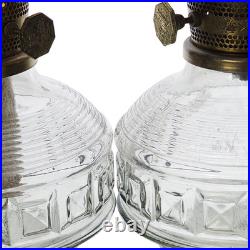 Vintage Aladdin Model 23 Glass Oil Lamps With Brass Burner & Chimney Pair