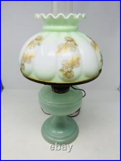 Vintage Aladdin Model 23 Jadeite Green Lamp Hand Painted Floral Shade Chimney