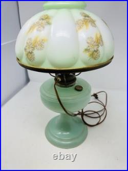 Vintage Aladdin Model 23 Jadeite Green Lamp Hand Painted Floral Shade Chimney