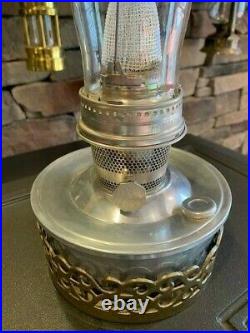 Vintage Aladdin Model 23 Nickel Plated with Lox-on Kerosene Lamp withglass Chimney