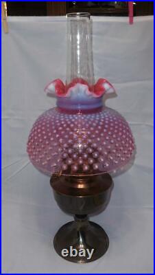 Vintage Aladdin Model 23 Oil Lamp with Cranberry Hobnail Shade