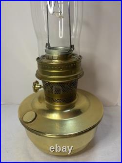 Vintage Aladdin Model 23 Polished Brass Mantle Oil Lamp with Original Logo Chimney