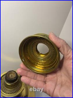 Vintage Aladdin Model 23 Polished Brass Mantle Oil Lamp with Original Logo Chimney