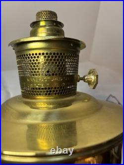 Vintage Aladdin Model 23 Polished Brass Mantle Oil Lamp with Original Logo Chimney