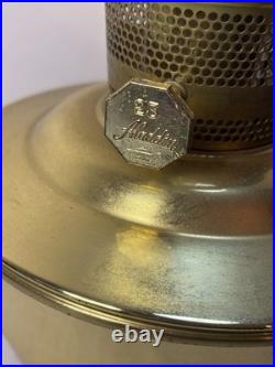 Vintage Aladdin Model 23 Polished Brass Mantle Oil Lamp with Original Logo Chimney