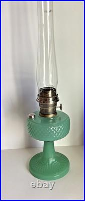 Vintage Aladdin Model B-86 Moonstone Diamond Quilted Jadeite Lamp Nickel Burner