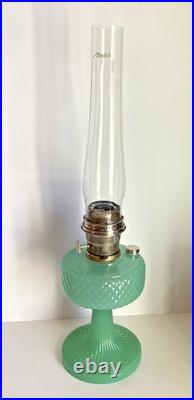 Vintage Aladdin Model B-86 Moonstone Diamond Quilted Jadeite Lamp Nickel Burner