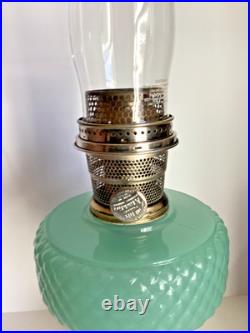 Vintage Aladdin Model B-86 Moonstone Diamond Quilted Jadeite Lamp Nickel Burner