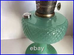 Vintage Aladdin Model B-86 Moonstone Diamond Quilted Jadeite Lamp Nickel Burner