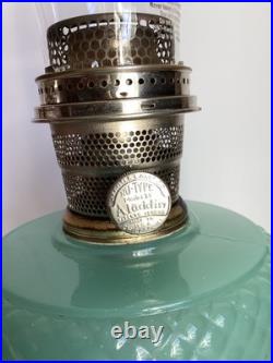 Vintage Aladdin Model B-86 Moonstone Diamond Quilted Jadeite Lamp Nickel Burner