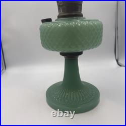 Vintage Aladdin Model B-86 Moonstone Diamond Quilted Jadeite Lamp Nickel Burner