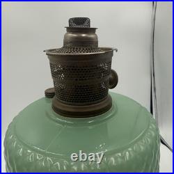 Vintage Aladdin Model B-86 Moonstone Diamond Quilted Jadeite Lamp Nickel Burner