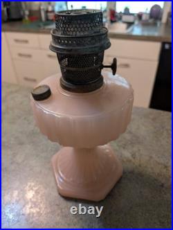Vintage Aladdin Model B Corinthian Rose Moonshine Pink Glass Oil Lamp 12 AS IS