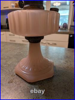 Vintage Aladdin Model B Corinthian Rose Moonshine Pink Glass Oil Lamp 12 AS IS
