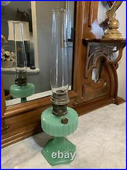 Vintage Aladdin Model B Kerosene Lamp Green Glass
