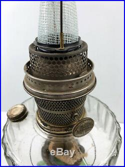 Vintage Aladdin Model B Kerosene Oil Lamp Clear & Green Glass Base Chimney