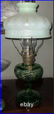 Vintage Aladdin Model B Nu-Type Green Glass Oil Lamp Glass Chimney Shade Glows