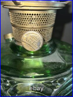 Vintage Aladdin Model B Nu-Type Green Glass Oil Lamp Glass Chimney Shade Glows