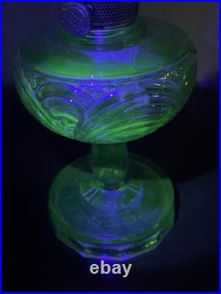 Vintage Aladdin Model B Nu-Type Green Glass Oil Lamp Glass Chimney Shade Glows