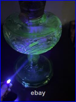Vintage Aladdin Model B Nu-Type Green Glass Oil Lamp Glass Chimney Shade Glows