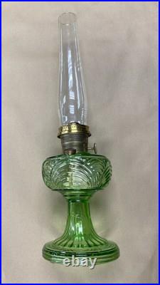 Vintage Aladdin Model B Nu-Type Green Glass Oil Lamp with Glass Chimney