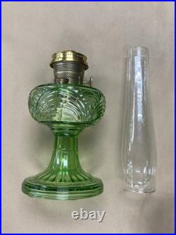 Vintage Aladdin Model B Nu-Type Green Glass Oil Lamp with Glass Chimney