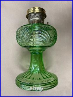 Vintage Aladdin Model B Nu-Type Green Glass Oil Lamp with Glass Chimney
