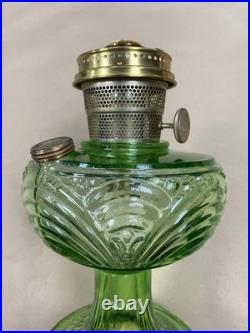 Vintage Aladdin Model B Nu-Type Green Glass Oil Lamp with Glass Chimney