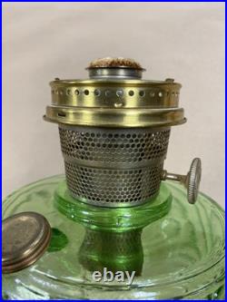 Vintage Aladdin Model B Nu-Type Green Glass Oil Lamp with Glass Chimney