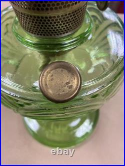Vintage Aladdin Model B Nu-Type Green Glass Oil Lamp with Glass Chimney