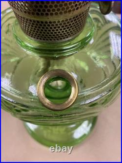 Vintage Aladdin Model B Nu-Type Green Glass Oil Lamp with Glass Chimney