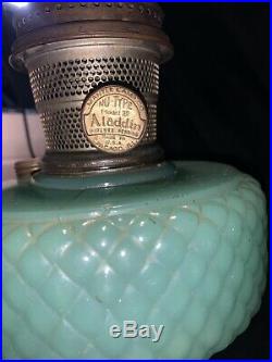 Vintage Aladdin Model B Nu-type Jadeite Kerosene Lamp Quilted Diamond