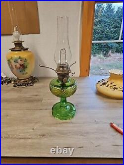 Vintage Aladdin Model B Washington Drape Nu-Type Green Uranium Glass Oil Lamp