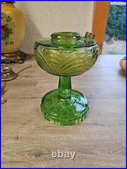 Vintage Aladdin Model B Washington Drape Nu-Type Green Uranium Glass Oil Lamp