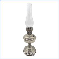 Vintage Aladdin Model No. 11 Nickel Kerosene Oil Lamp With Glass Chimney