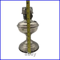 Vintage Aladdin Model No. 11 Nickel Kerosene Oil Lamp With Glass Chimney