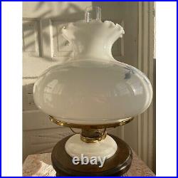 Vintage Aladdin Moonstone Oil Lamp With Floral Shade and Wooden Base